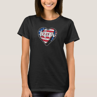Womens Distressed American Flag Heart Rugby Mom Mo T-Shirt
