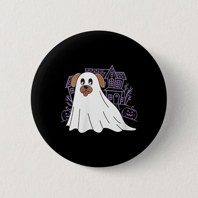 Womens Dog Ghost Cute Dog Dressed As Ghost Funny 2 Inch Round Button (Front)