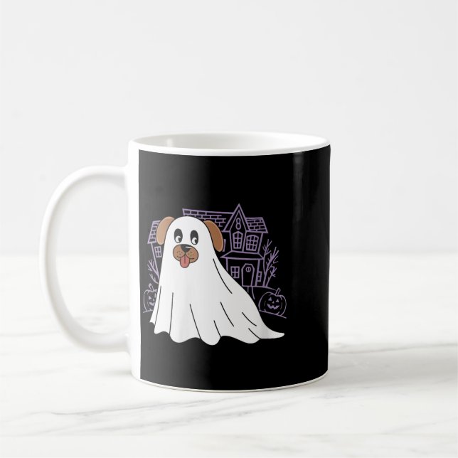 Womens Dog Ghost Cute Dog Dressed As Ghost Funny Coffee Mug (Left)