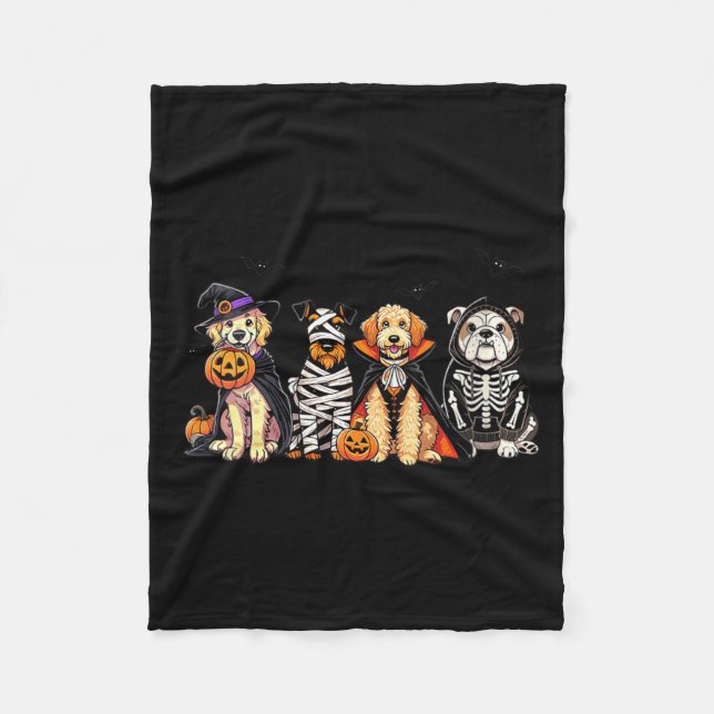 Womens Dog Ghost Cute Dog Dressed As Ghost Funny Fleece Blanket (Front)
