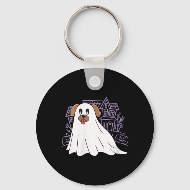 Womens Dog Ghost Cute Dog Dressed As Ghost Funny Keychain (Front)