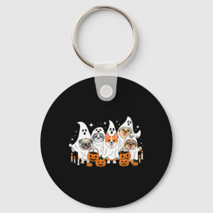 Womens Dog Ghost Halloween V-Neck Keychain