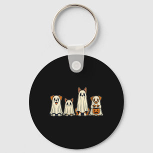 Womens Dog Ghost Halloween V-Neck Keychain