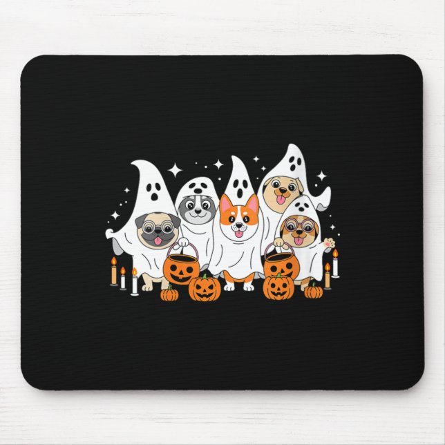 Womens Dog Ghost Halloween V-Neck Mouse Pad (Front)