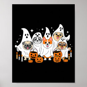 Womens Dog Ghost Halloween V-Neck Poster