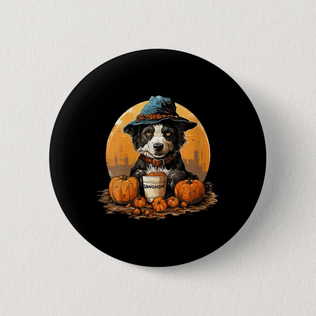 Womens Dog Halloween V-Neck 2 Inch Round Button (Front)