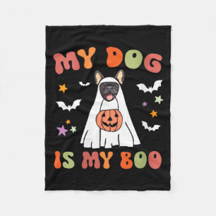 Womens Dog Is Boo Black French Bulldog Halloween Fleece Blanket