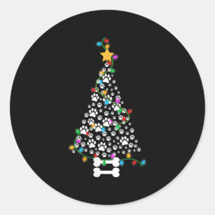 Womens Dog Paw Christmas Tree Lights Funny Puppy D Classic Round Sticker