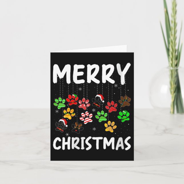 Womens Dog Paw Merry Christmas Pajamas Puppy Dog L Card (Front)