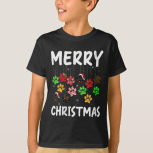 Womens Dog Paw Merry Christmas Pajamas Puppy Dog L T-Shirt