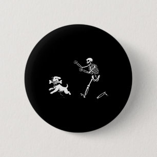 Womens Dog Skeleton Halloween V-Neck 2 Inch Round Button