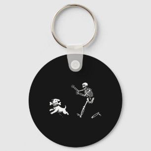 Womens Dog Skeleton Halloween V-Neck Keychain
