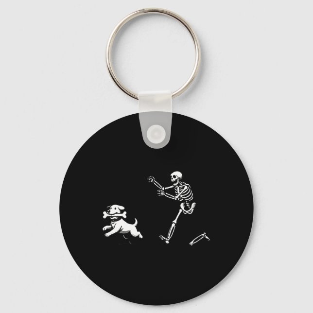 Womens Dog Skeleton Halloween V-Neck Keychain (Front)