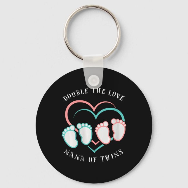 Womens Double The Love New Nana Grandma Of Twins R Keychain (Front)