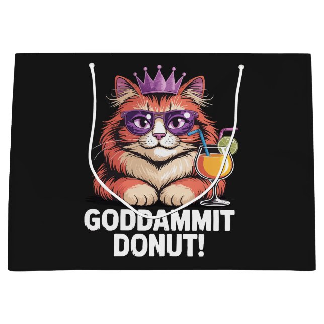 Women's Doughnut Princess Cat Meme Large Gift Bag (Front)