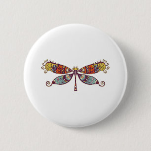 Womens Dragonfly Colourful Graphic 2 Inch Round Button