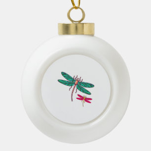 Womens Dragonfly Colourful Graphic  Ceramic Ball Christmas Ornament