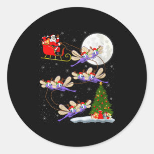 Womens Dragonfly Santa Sleigh Flying Funny Magical Classic Round Sticker
