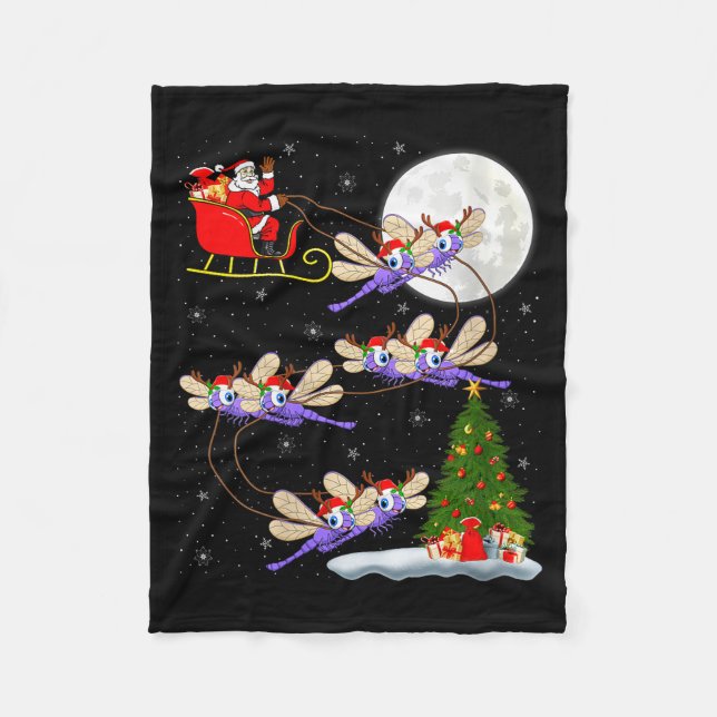 Womens Dragonfly Santa Sleigh Flying Funny Magical Fleece Blanket (Front)