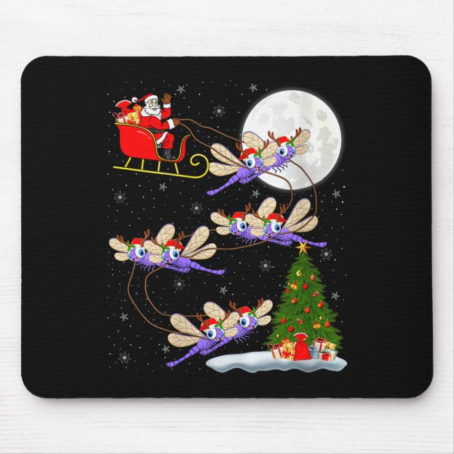 Womens Dragonfly Santa Sleigh Flying Funny Magical Mouse Pad (Front)