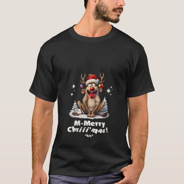 Womens Drunk Reindeer Cartoon Santa Hat Fun Christ T-Shirt (Front)