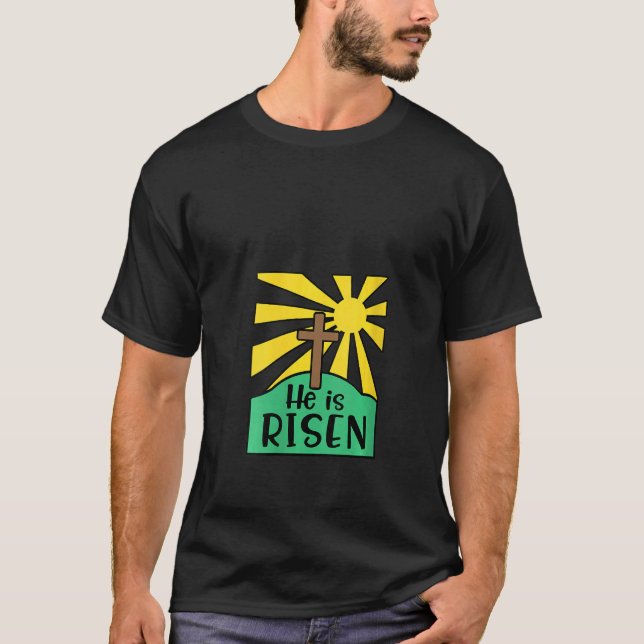 Womens Easter Cross Religious Easter He Is Risen C T-Shirt (Front)