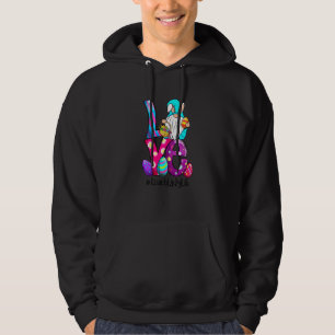 Womens Easter Day Gnome Love Lunch Lady Bunny Ears Hoodie