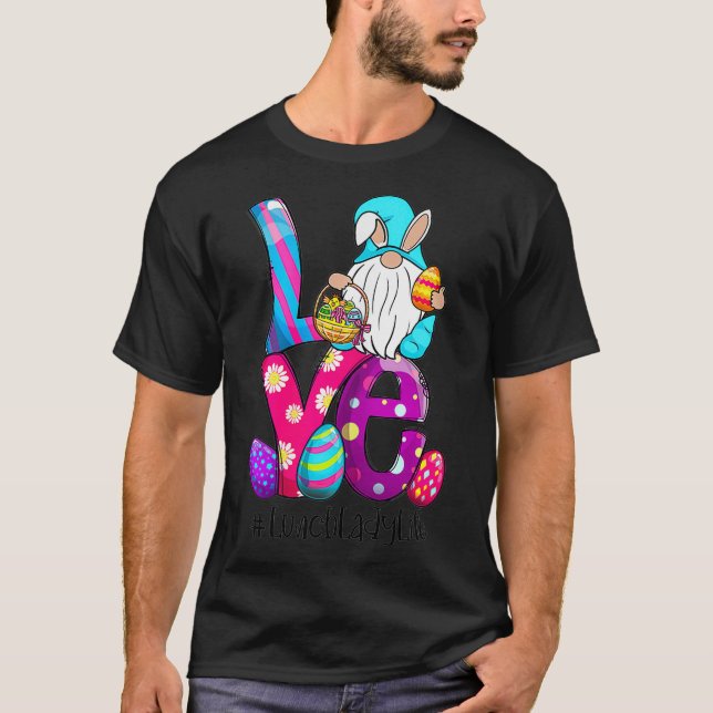 Womens Easter Day Gnome Love Lunch Lady Bunny Ears T-Shirt (Front)