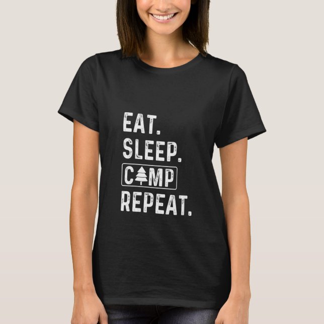 Womens Eat Sleep Camp Repeat Funny Camping T-Shirt (Front)