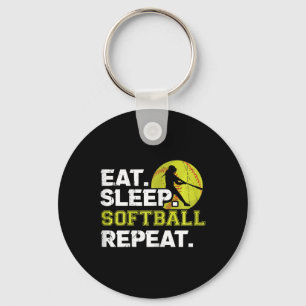 Womens Eat Sleep Softll Repeat Funny Softll Design Keychain