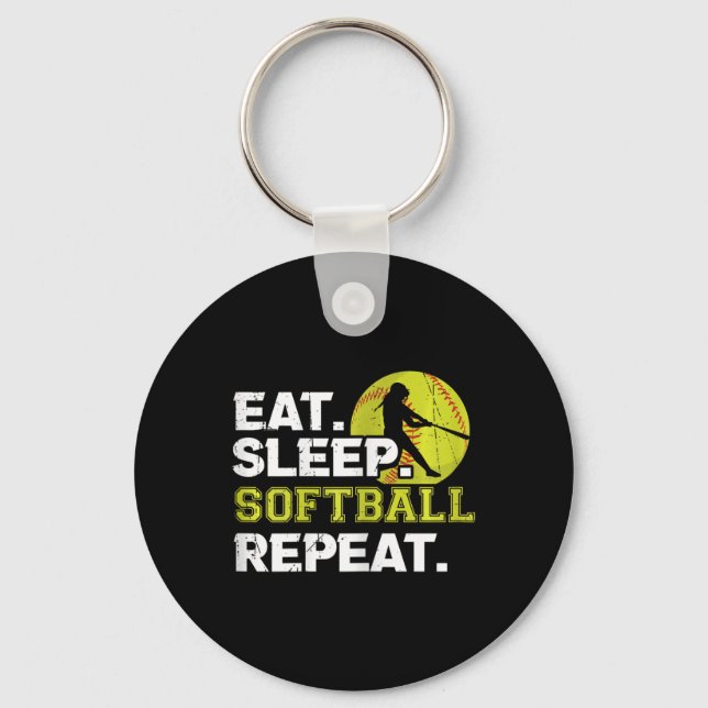 Womens Eat Sleep Softll Repeat Funny Softll Design Keychain (Front)