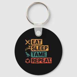 Womens Eat Sleep Tame Repeat Gamer Dinosaur Trex L Keychain