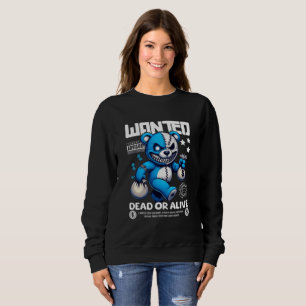 Women's Edgy Teddy Bear Bandit Hoodie- Cute Wanted Sweatshirt
