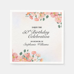 Women's Elegant Floral 50th Birthday Celebration Napkin