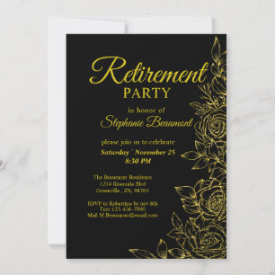 Women's Elegant Golden Rose Flower Retirement Invitation