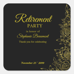 Women's Elegant Golden Rose Flower Retirement Square Sticker