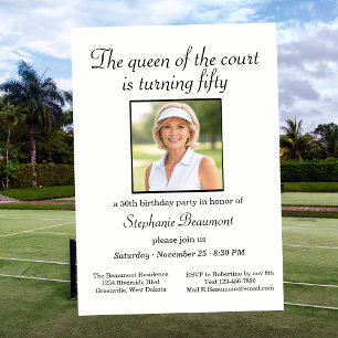 Women's Elegant Photo Tennis 50th Birthday Party Invitation