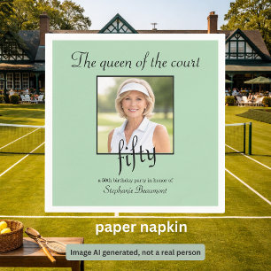Women's Elegant Photo Tennis 50th Birthday Party Napkin
