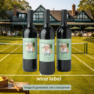 Women's Elegant Photo Tennis 50th Birthday Party Wine Label