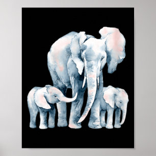 Womens Elephant Family Three Watercolor Safari Poster