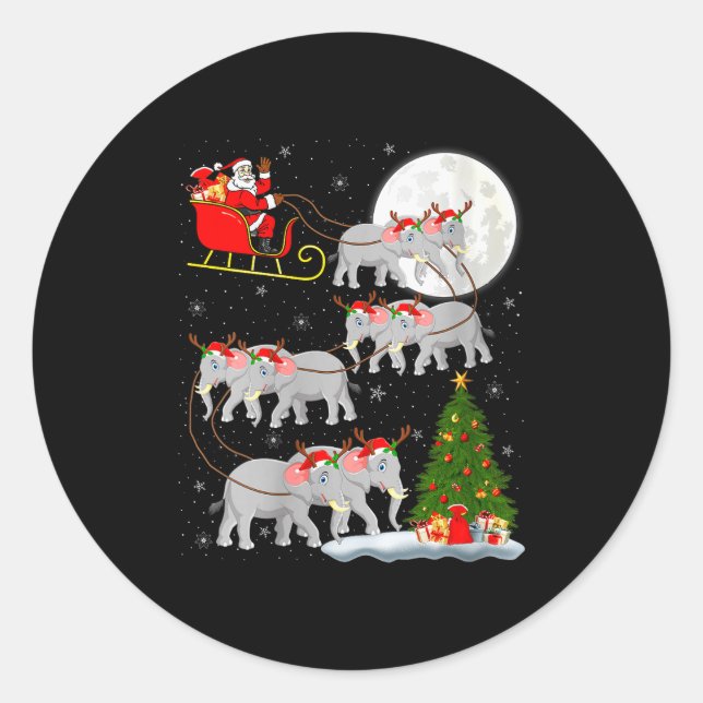 Womens Elephant Santa Sleigh Flying Funny Magical  Classic Round Sticker (Front)