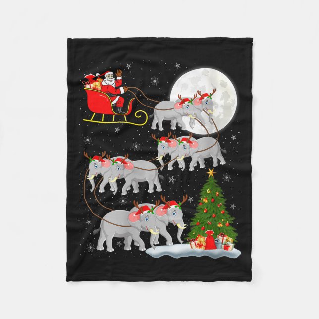 Womens Elephant Santa Sleigh Flying Funny Magical  Fleece Blanket (Front)