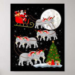 Womens Elephant Santa Sleigh Flying Funny Magical  Poster