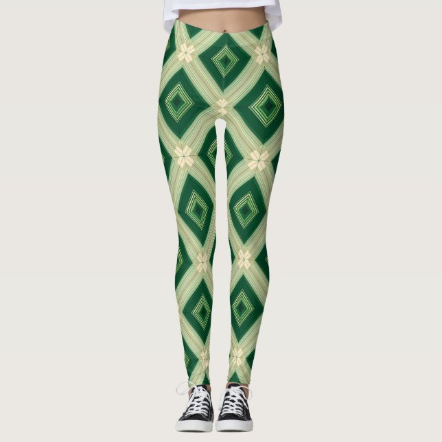 Women's Emerald Green Diamond Geometric Leggings (Front)