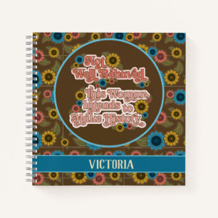 Women's Empowerment Retro 60s and 70s Floral Blue Notebook