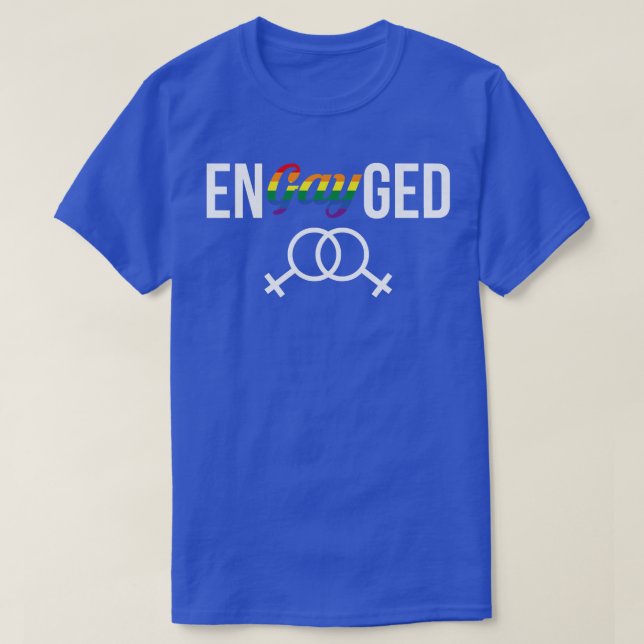 Womens EnGAYged LGBT Lesbian Wedding Bride  T-Shirt (Design Front)