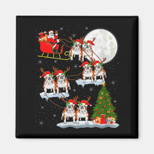 Womens English Bulldog Santa Sleigh Flying Funny M Magnet