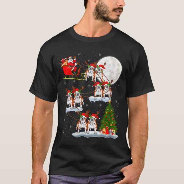 Womens English Bulldog Santa Sleigh Flying Funny M T-Shirt (Front)
