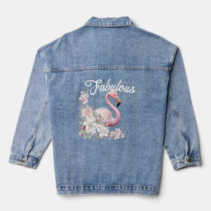 Womens Fabulous Flamingo Floral Pink Denim Jacket