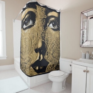 Womens Face Gold Modern Shower Curtain